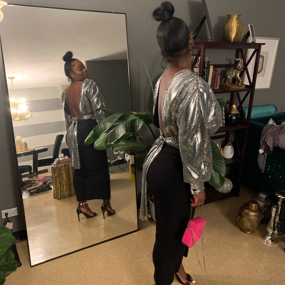 Msgm Silver Open Back Sequin Top - image 5